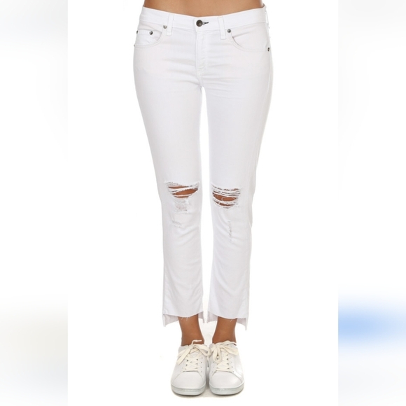 Rag & Bone Dre Capri White Distressed Women's Jeans, Frayed, Stretch, sz 28. - Picture 3 of 16